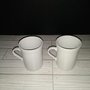 JC Penney Home Pearl Ridged Elegant White Coffee Tea Mugs Casual Modern Set Of 2